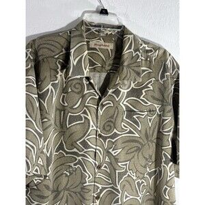Tommy Bahama 100% Silk Khaki Green & Cream Floral tropical Hawaiian Men XL Shirt
